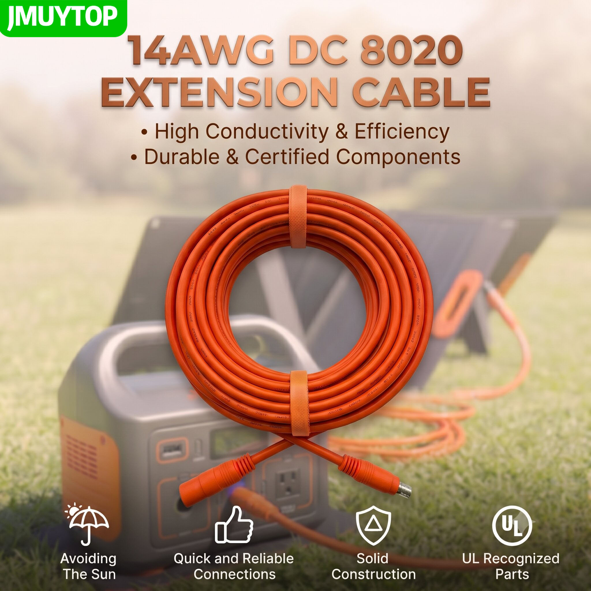 Outdoor Lighting Extension Cable - สายต่อพ่วงแผงโซลาร์เซลล์ JMUYTOP DC 8020 14AWG สำหรับสถานีพลังงาน