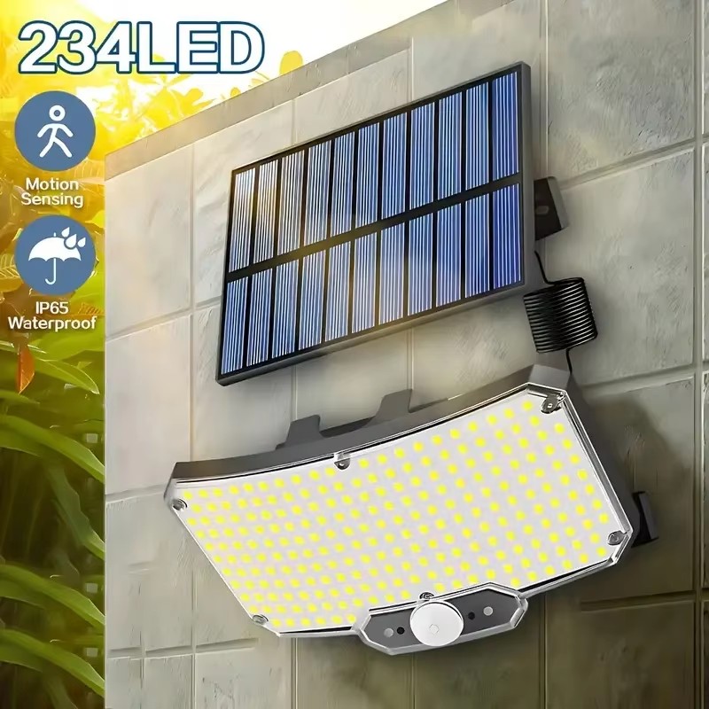 Outdoor Lighting For Garden - 234LED ไฟพลังงานแสงอาทิตย์กลางแจ้งเซ็นเซอร์ตรวจจับความเคลื่อนไหวซุปเปอร์ไบรท์รีโมทโคมไฟติดผนังรักษาความปลอดภัยกันน้ำลานสวนโรงรถ 1 ~ 2 ชิ้น