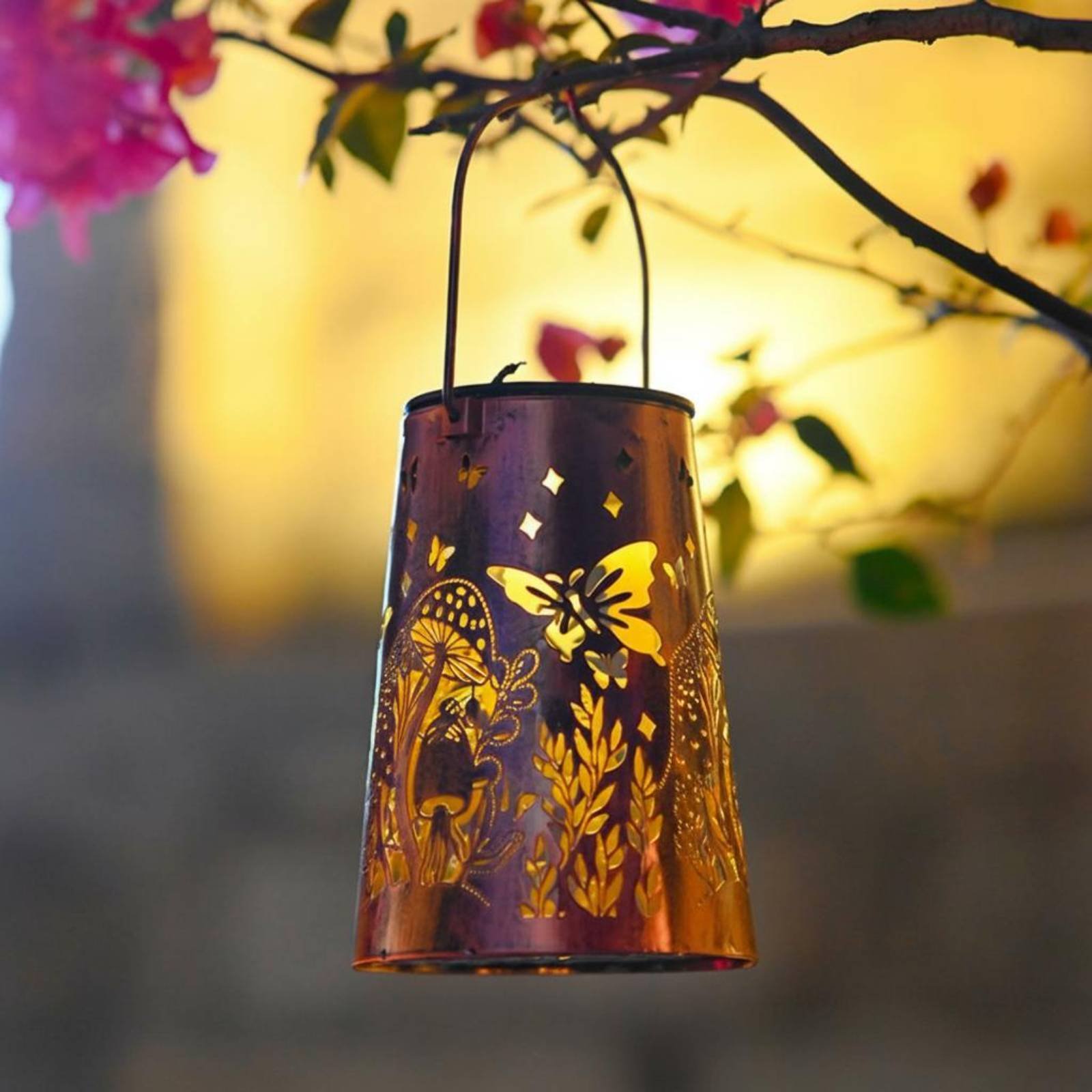 Hanging Outdoor Lighting - โคมไฟสวนลายดอกไม้ โคมไฟสวน ระบบเปิด/ปิดอัตโนมัติ โคมไฟแขวนเหล็กดัด โคมไฟกลางแจ้ง ทนทานต่อสภาพอากาศ