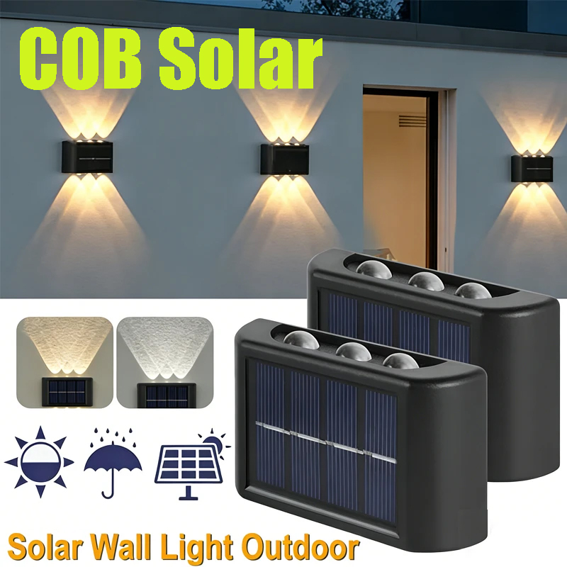Outdoor Lighting For Garden - โคมไฟติดผนังพลังงานแสงอาทิตย์ COB กันน้ำสำหรับภายนอกอาคาร ไฟส่องขึ้นลงพร้อมเลนส์นูน สำหรับสวน ถนน