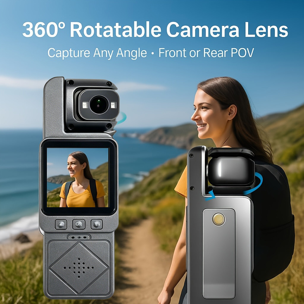 Outdoor Lighting Video - กล้องแอคชั่นพกพา DV02 4K HD180 ° กล้องวิดีโอบล็อกพกพาพร้อมเลนส์หมุนได้