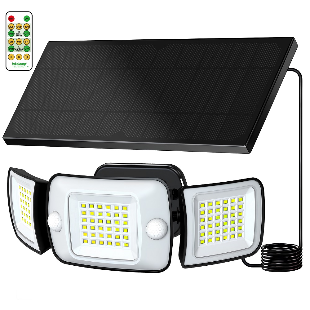 Outdoor Lighting Experts - ไฟโซลาร์เซลล์กลางแจ้ง Intelamp แบตเตอรี่ใช้งานได้นาน 6000mAh พร้อมแผงโซลาร์เซลล์ขนาดใหญ่ เซ็นเซอร์ตรวจจับความเคลื่อนไหวสองตัว