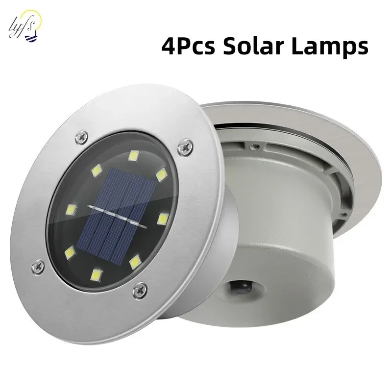 Outdoor Lighting Experts - 4ชิ้นไฟไฟติดสวนพลังงานแสงอาทิตย์กลางแจ้งโคมไฟชั้น8 LED ใต้ดิน, แผงพลังงานแสงอาทิตย์ไฟสปอตไลท์สวน