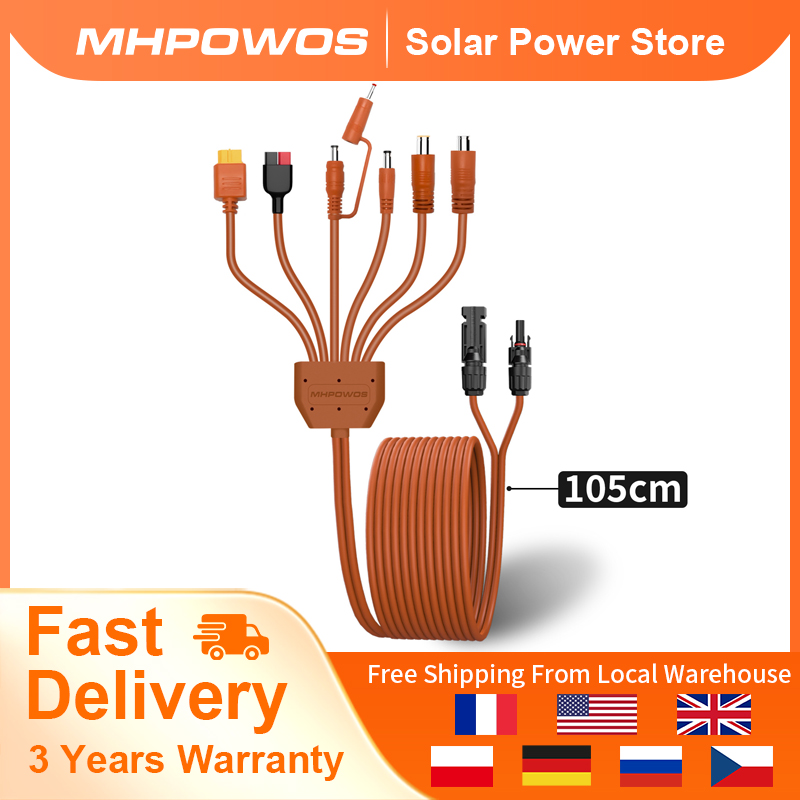 Outdoor Lighting Extension Cable - MHPOWOS สายต่อขยายขั้วต่อแผงโซลาร์เซลล์ 7-in-1 สายเชื่อมต่อแผงโซลาร์เซลล์ อะแดปเตอร์สายเคเบิล ขั้วต่อแผงแบตเตอรี่
