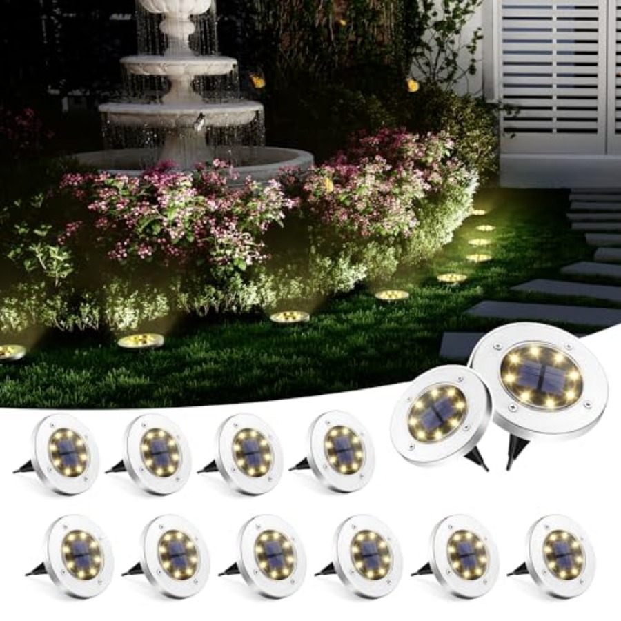 Outdoor Lighting Ground - ไฟพื้นพลังงานแสงอาทิตย์ ไฟโซลาร์เซลล์กลางแจ้ง กันน้ำ 8 LED ไฟตกแต่งสวน