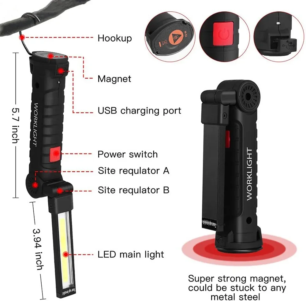 แบบพกพา COB ไฟฉาย LED USB ชาร์ - Hanging Outdoor Lighting บทวิจารณ์และราคา