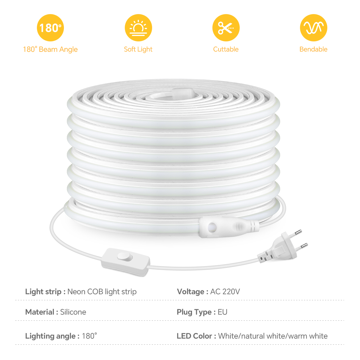 ไฟแถบ LED COB 220V ความหนาแน่น - Outdoor Lighting Socket บทวิจารณ์และราคา