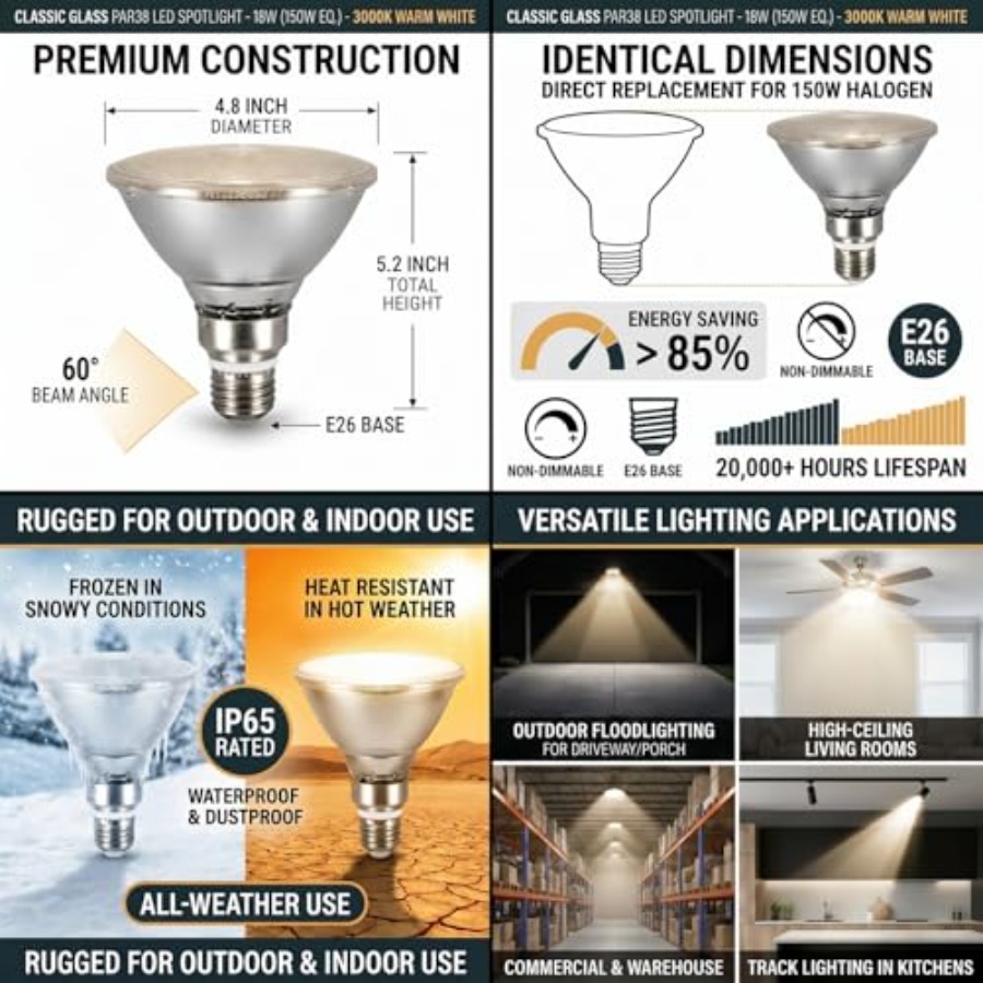 หลอดไฟ LED PAR38 แบบกระจกสะท้อ - Outdoor Lighting Bulbs บทวิจารณ์และราคา