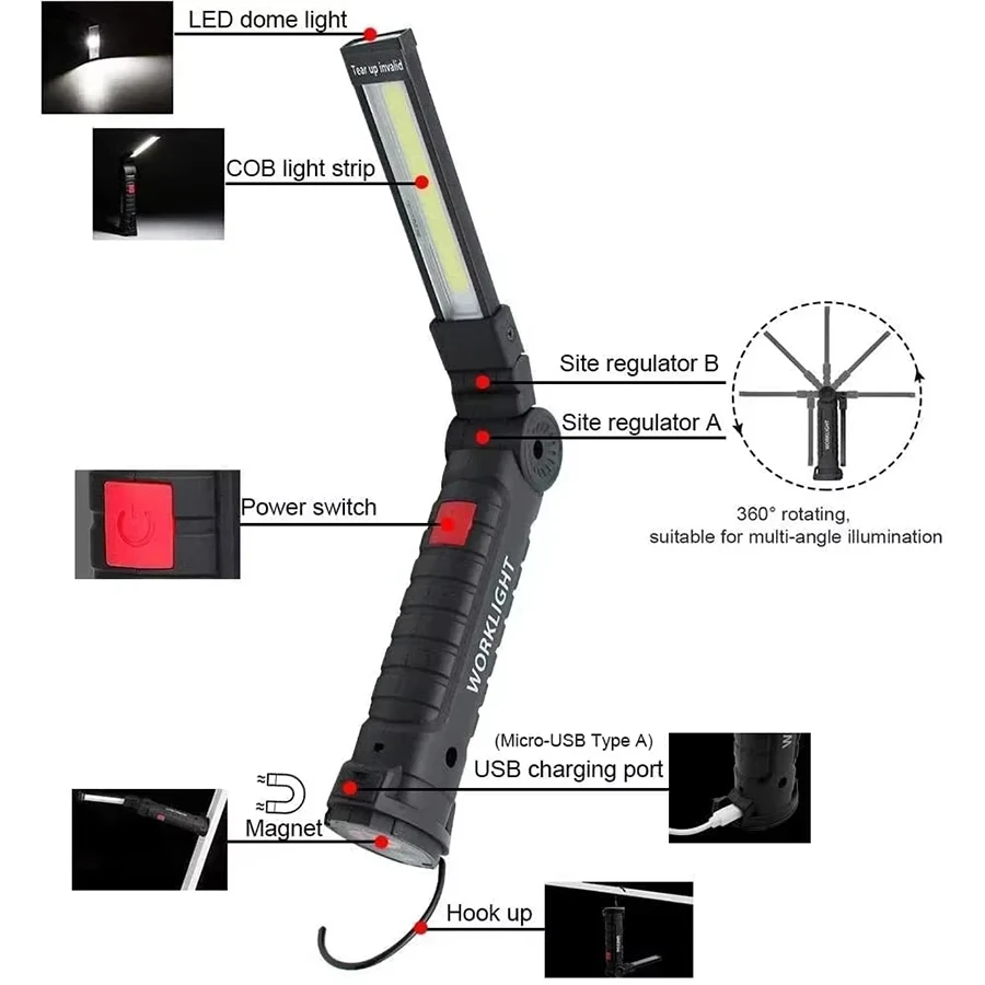 ไฟฉาย LED COB แบบพกพาใหม่ ชาร์ - Hanging Outdoor Lighting บทวิจารณ์และราคา